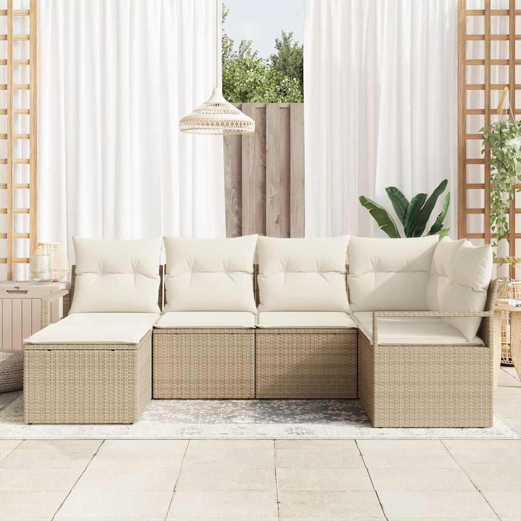 Garten-Sofa-Set mit Kissen mit Speicher 6 pcs Beige und Creme